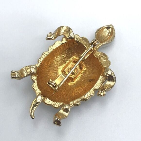 Vintage Turtle Enameled Brooch Pin White Gold 2 Inch - Picture 3 of 3